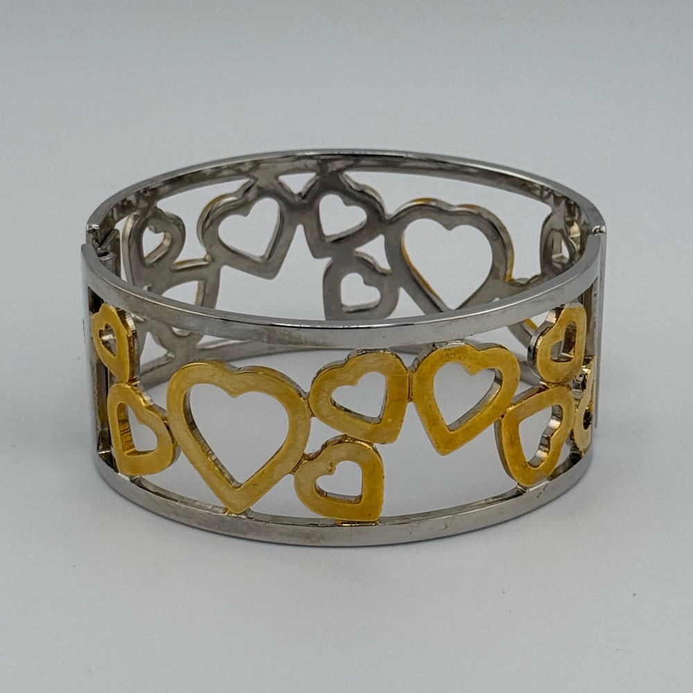 Elegant Gold and Silver Heart Bangle Bracelet